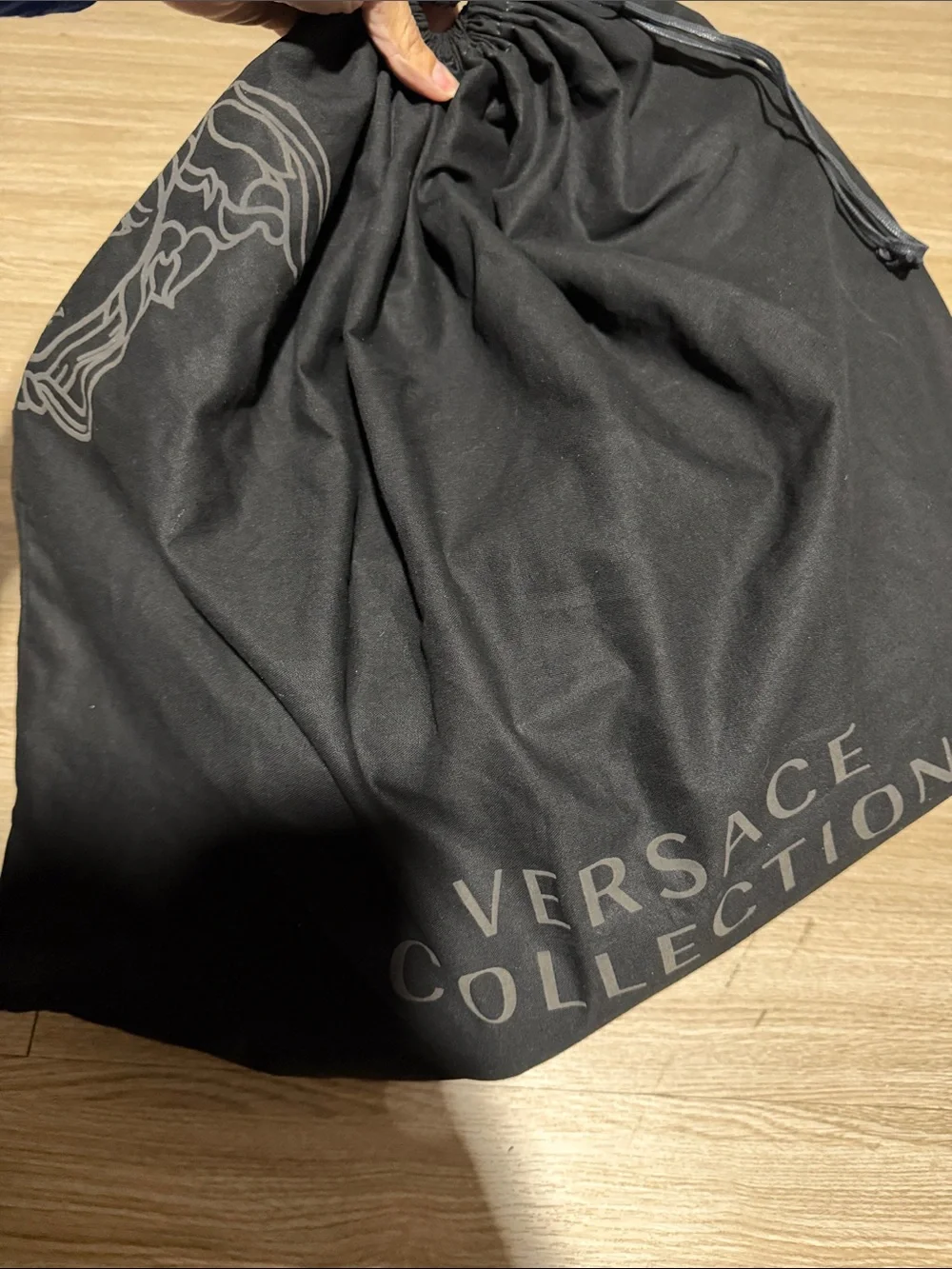 Versace Collection Black Leather Messenger Tote Bag